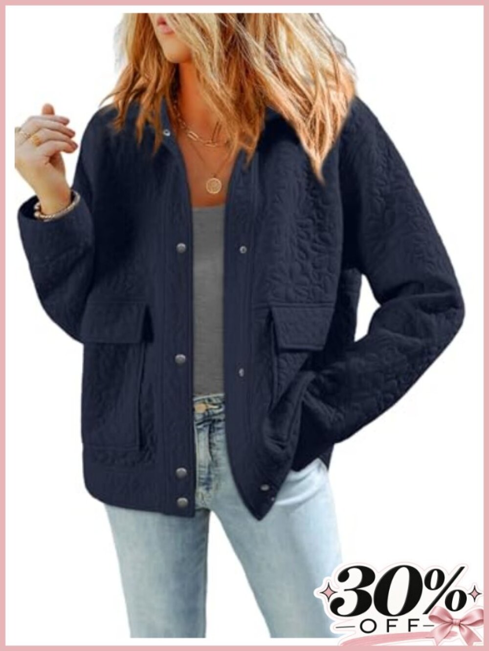 Womens Lightweight Jacquard Button Down Casual Jacket Long Sleeve